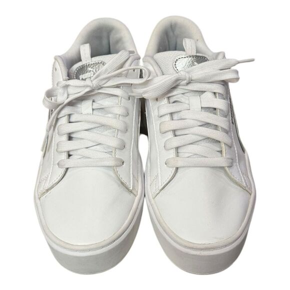 Puma Smash V3 Women's White Leather Platform Sneakers 9 - Picture 4 of 6